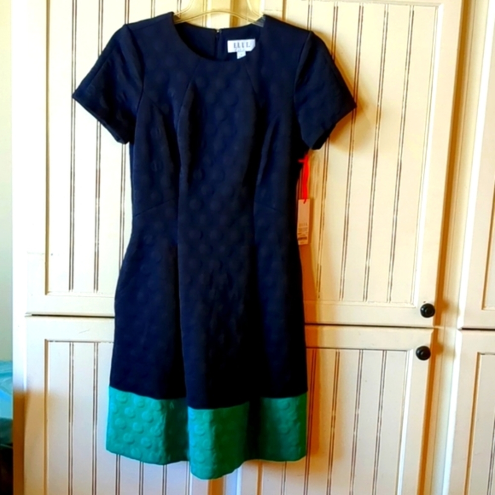 NWT Elle Navy and Green Cocktail Dress with Pockets